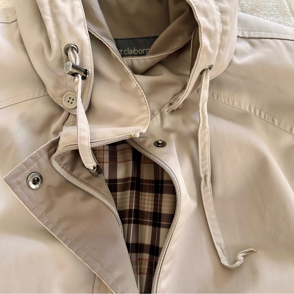 Vintage Y2K Liz Claiborne Beige Jacket Coat Detachable Hood Size Large - Picture 15 of 16